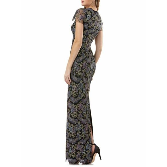 New! JS COLLECTIONS Women's Metallic Floral Embroidered Gown Dress Cap Sleeve - Picture 4 of 5
